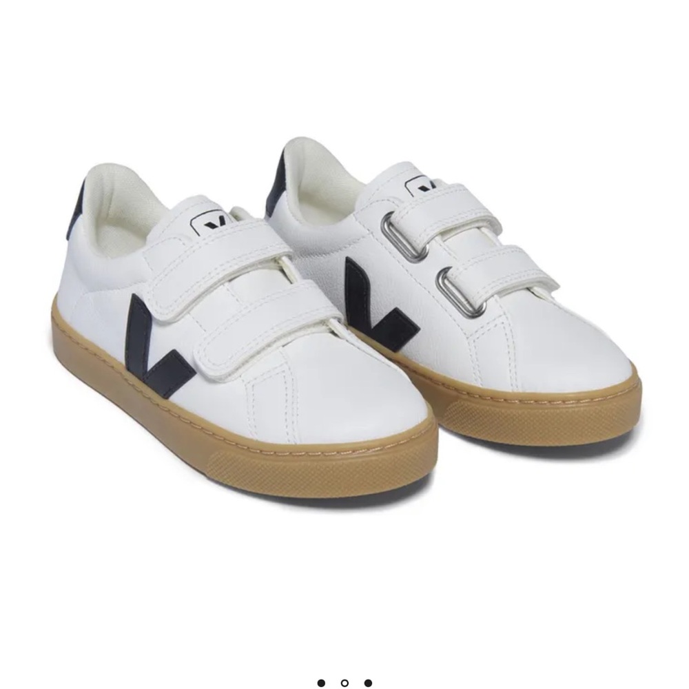 Veja Kids White Sneakers with Black and Tan Accents